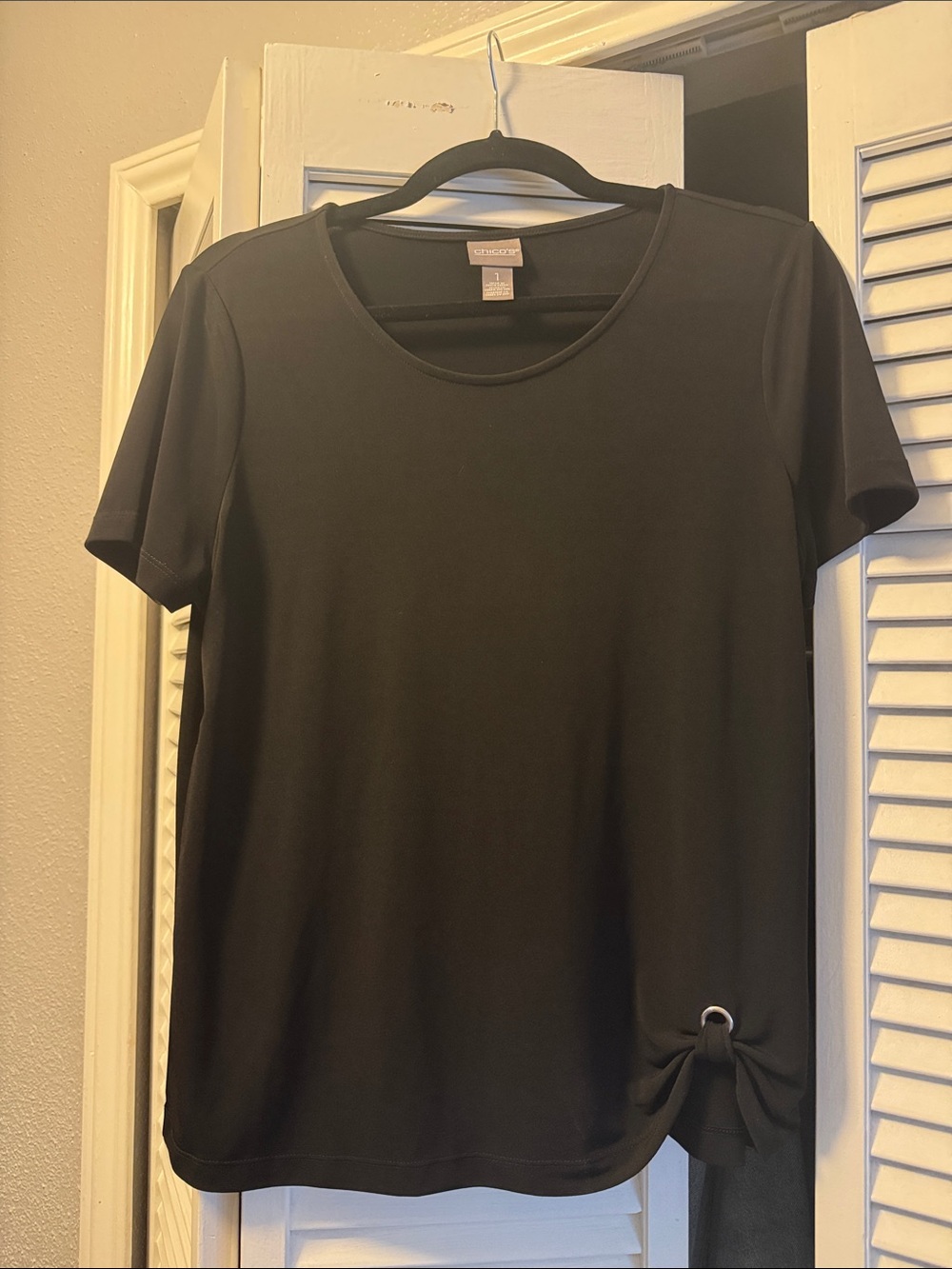 Chico's Black Short-Sleeve Tee with Side Ring Detail